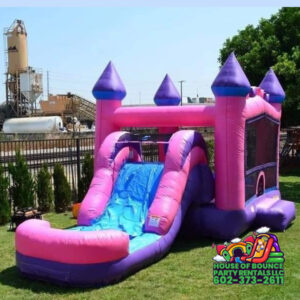 Photo of a pink castle combo bounce house rental